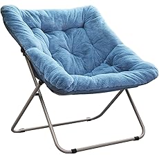 Comfy Saucer Chair, Foldable Living Room Chairs, Faur Fur Soft Lounge for Bedroom, Dorm, Metal Frame Reading Chairs for Adults, Kids, Blue