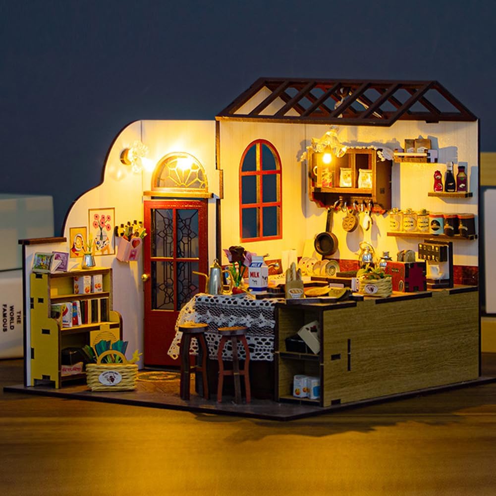 DIY Miniature House Kit with LED Lights,Mini House Kit DIY Dollhouse Kit for Adults to Build, Model Building Craft Kit, for Birthday Christmas
