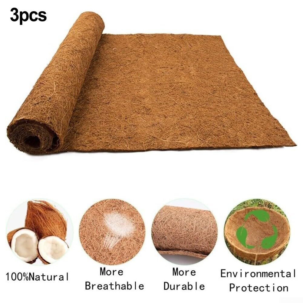 Tapete de coco, 3 unidades de rollo de forro de coco natural de coco almohadilla de fibra de coco forro de fibra de palma de coco forro de cesta colgante para caja de ventana y canales de pared (40 x
