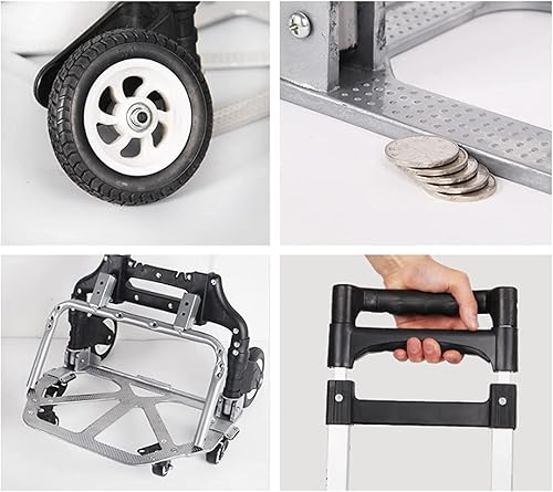 Vista 7 de Shopping Cart Folding Grocery Shopping Cart with 2 Wheels Aluminum Alloy Luggage Cart Utility Cart Trolley for Shopping Luggage Tools Utility Cart