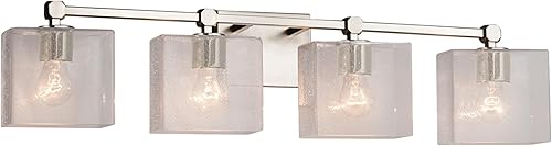 Miniatura 1 de Fusion Tetra - Barra de baño (4 luces, pantalla rectangular, agrietado esmerilado), FSN-8424-55-SEED-NCKL, 400watts, 120 volts