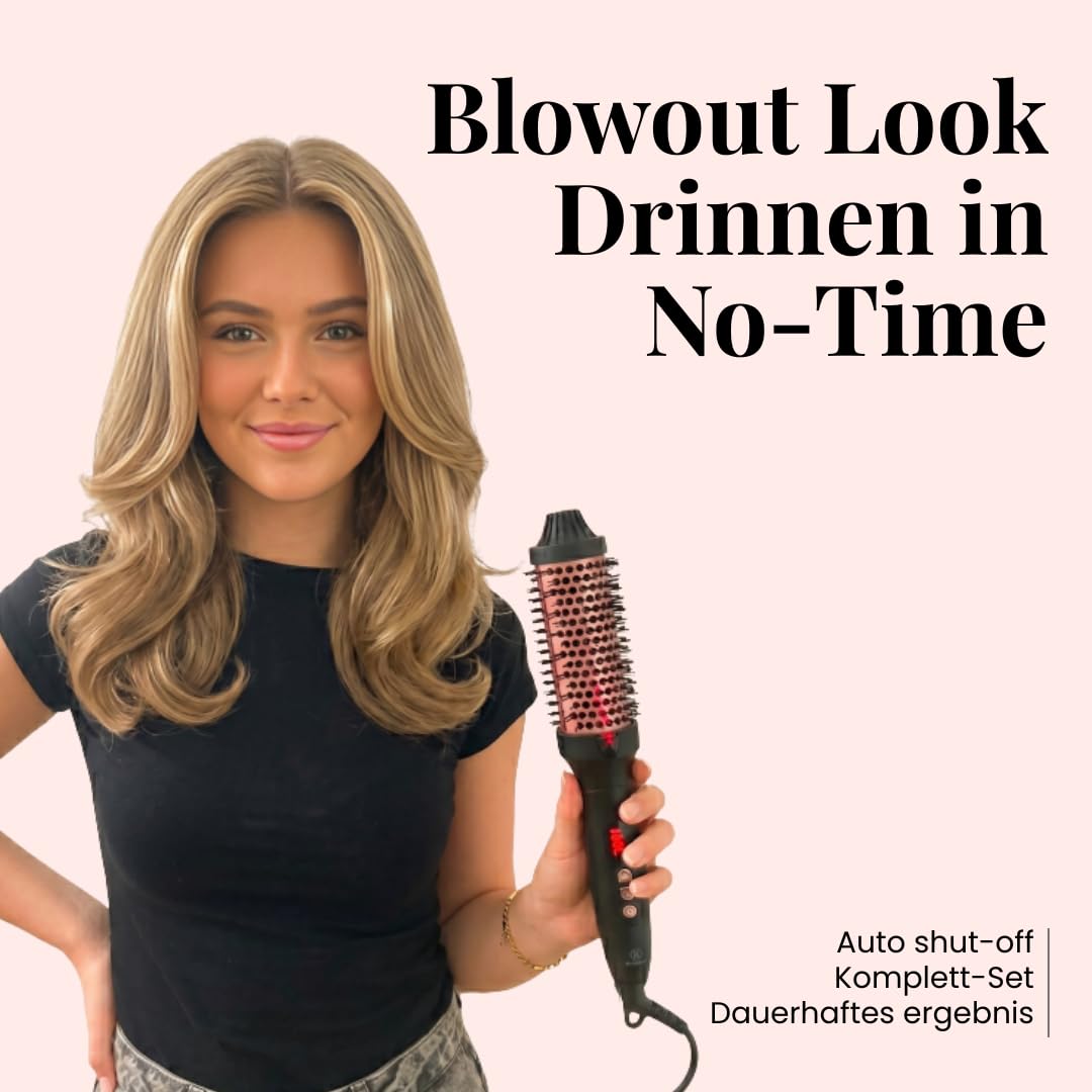 2-in-1 Haarstyling-Set, beheizte Thermo-Rundbürste 38 mm & automatischer Lockenstab, 5-in-1 Keramik-Ionen-Technologie, 2-Wege-Rotation, 16 Hitzestufen, Digitalanzeige & automatische Absc