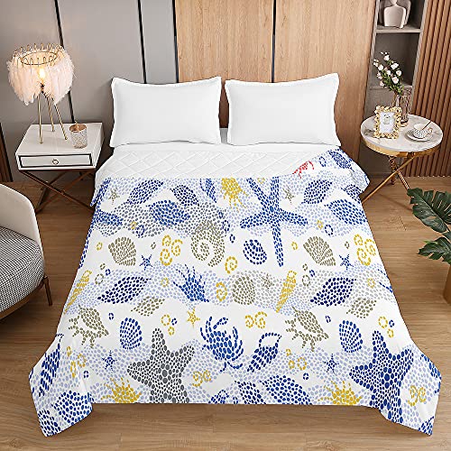 Surwin Colcha de Verano Reversible para Cama, Colcha Bouti de Primavera y Entretiempo,Microfibra Ligera Colcha Acolchada Cubrecama con Vida Marina 3D para Cama Matrimonio (130x150cm,Estrella de mar)