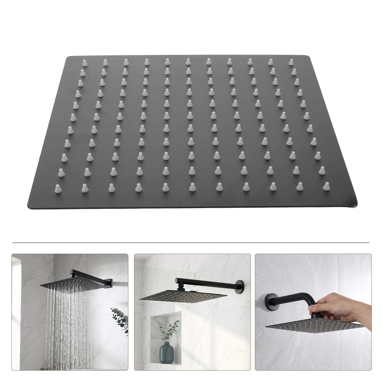 GALPADA Cabezal para Ducha de Acero Inoxidable Cuadrado Alta Presión y Amplia Cobertura en Diseño Moderno Negro Baño Casa y Hotel