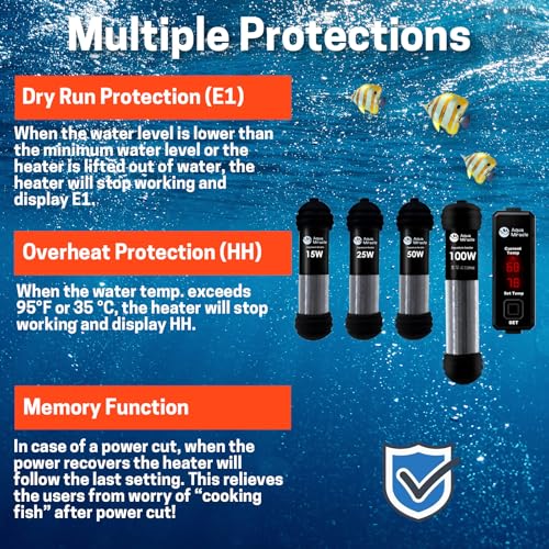 Image of AquaMiracle Upgraded 15W Small Aquarium Heater Fish Tank Heater Turtle Heater Super Mini Aquarium Heater, Dry-Run /Overheating Protection and Memory Function, Dual LED Display, for 1-3 Gal Tanks