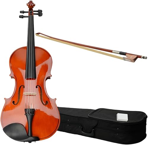 Miniatura 10 de Juego de viola acústica con arco de colofonia y instrumento musical, juego de viola de madera maciza barniz con funda ligera, arco y colofonia para