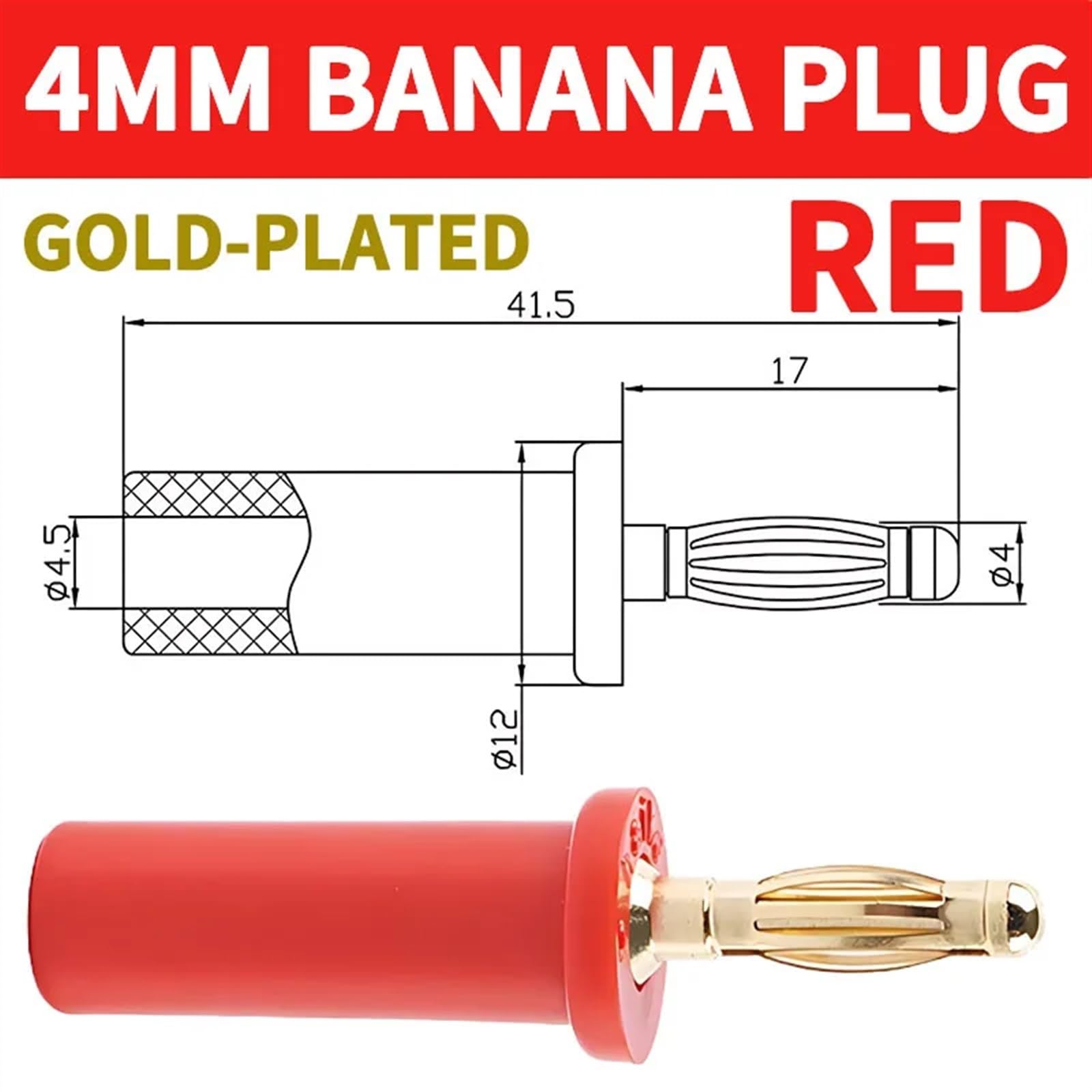 Czysta miedź pozłacana 4 mm wtyczka bananowa głowica latarni 4 mm głośnik głośnik zacisk drutu wtyczka testowa złącze typu spawania (kolor: czerwony, rozmiar: 20 szt.)