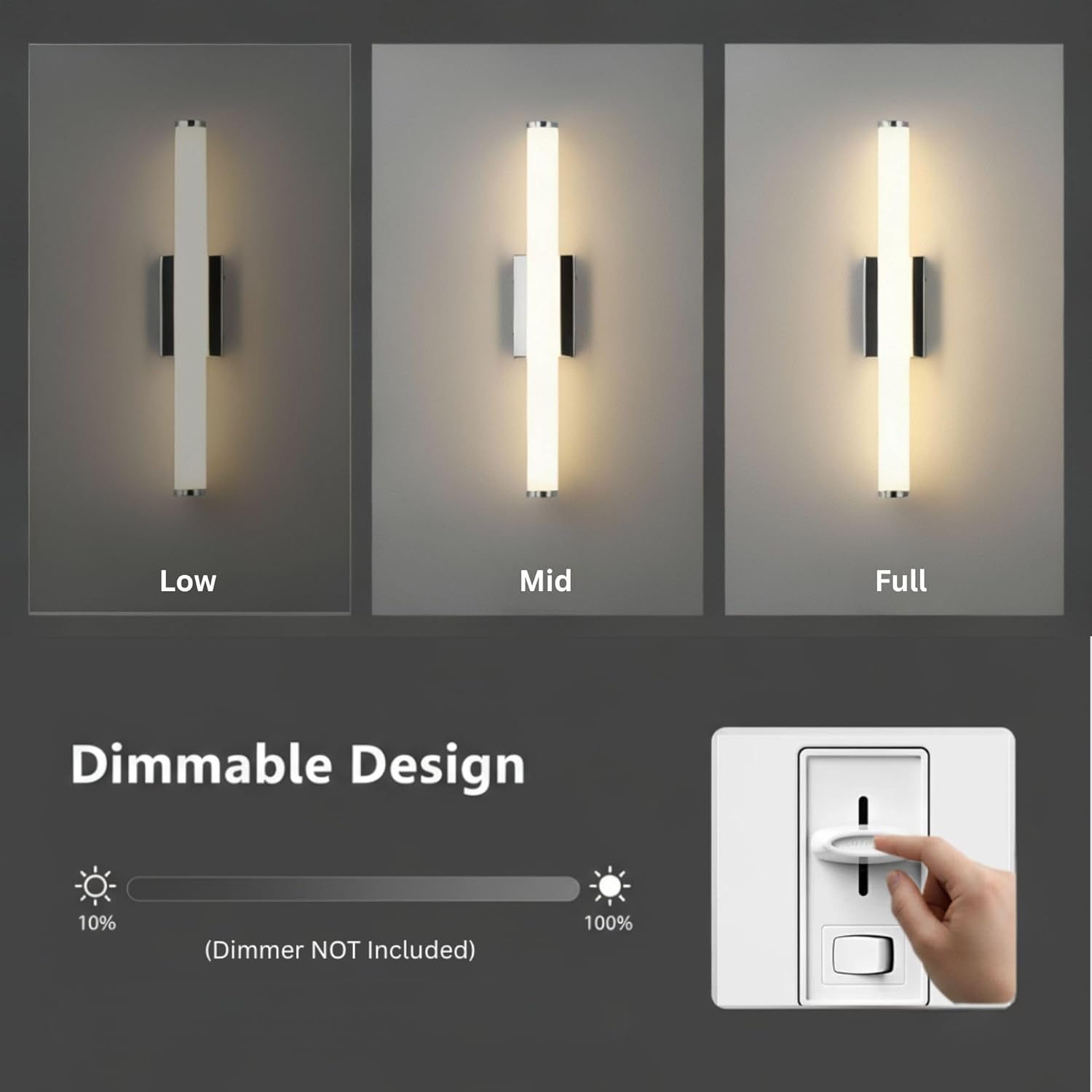 24 Inch Modern LED Vanity Light, Polished Chrome Bathroom Lighting Fixture, 3000K Warm White Light Bar for Mirror (22W, 1760Lumens, CRI>90, ETL Listed)