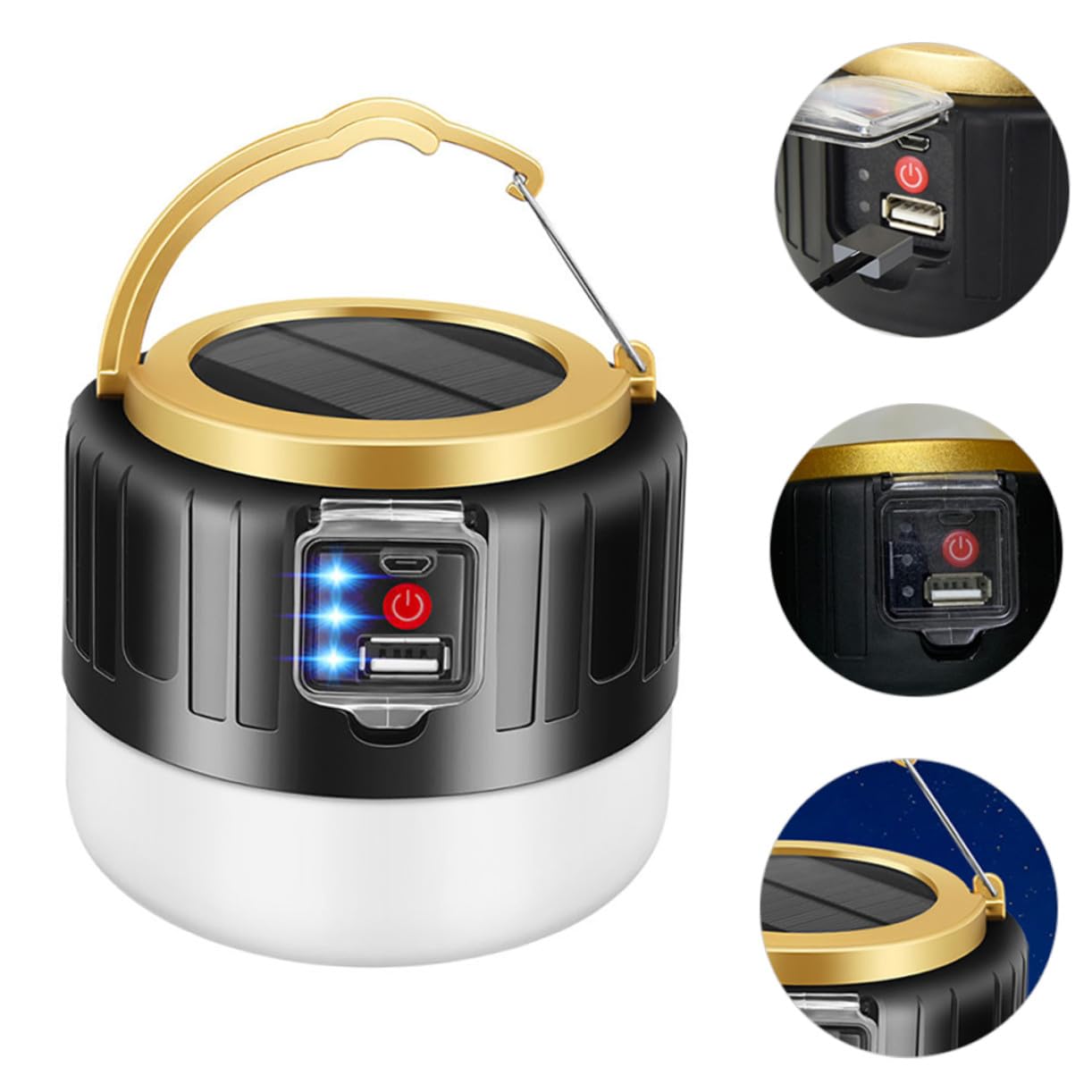 Linterna Solar LED para Camping y Emergencia Recargable USB