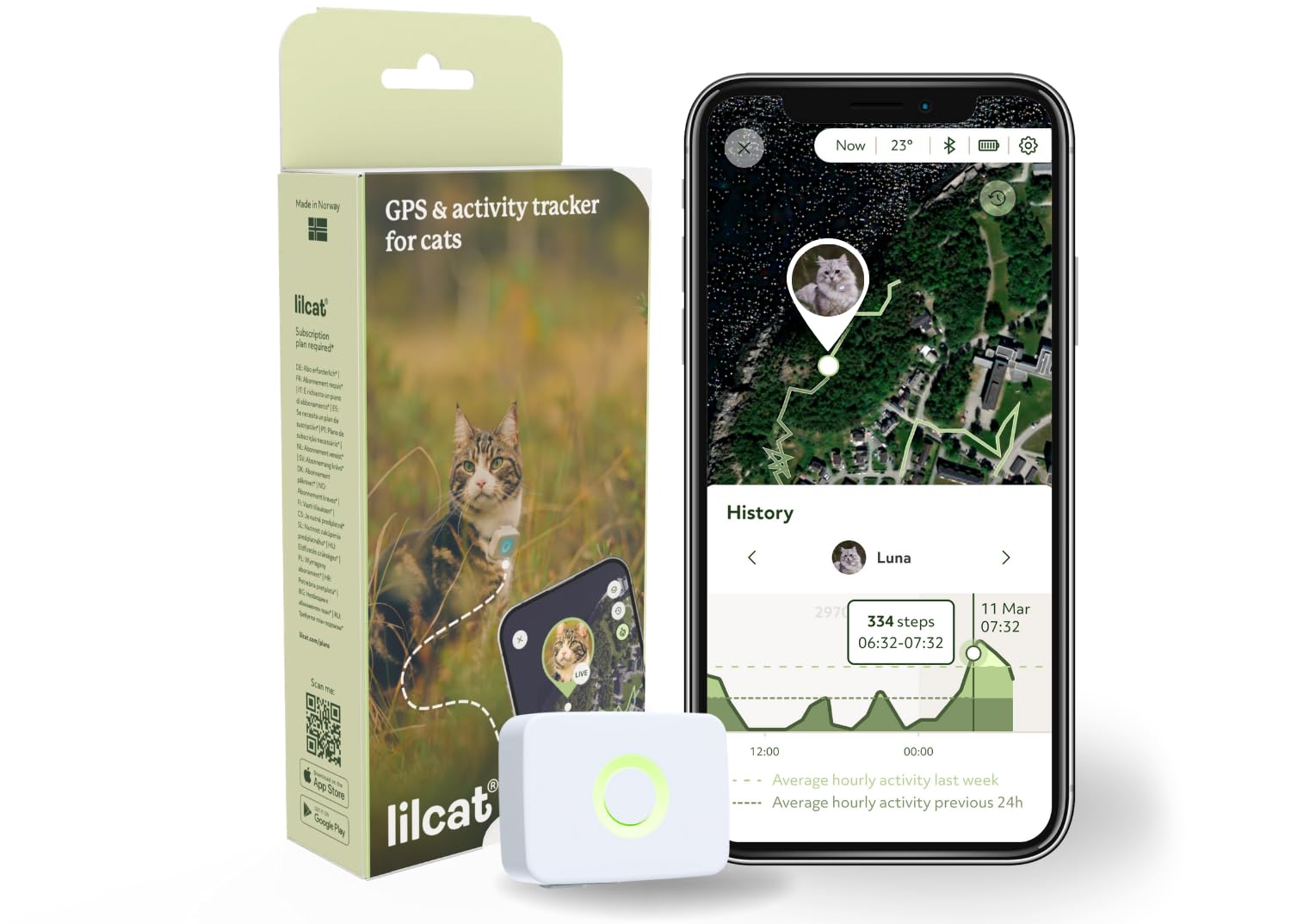 Lilcat 2 GPS et Tracker d'activité pour Chats | Imperméable, léger, résistant aux Chocs | Suivi GPS en Direct et Historique de localisation | Compteur de Pas et Moniteur d'activité | Fabriqué en