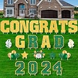 Yulejo 23 Pcs Graduation Yard Sign Decorations 2024 Congrats Graduation Lawn Signs 2024 Grad Yard Signs with 46 Stakes for Outdoor Lawn Congrats Graduation Party Decor Class of 2024 Supplies(Green)