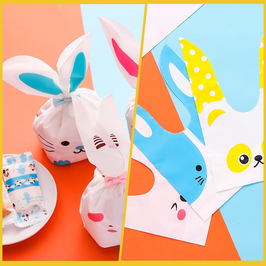 Coniglietto Confetti Borsa di Regalo 60 Pezzi Sacchetti Compleanno Caramella Coniglietto Confetti Borsa di Regalo Animali Forma Orecchio Biscotto per Natale/Nozze/Festa, 12 Stili