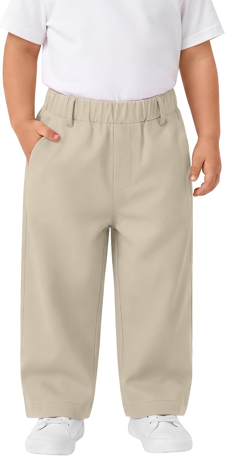 Toddler Boys' Dress Pants Kids Elastic Waist Flat Front Uniform Pants Baby Clothes Casual with Pockets