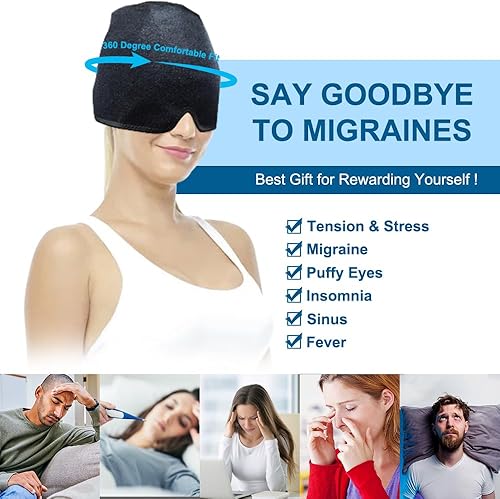 Miniatura 2 de RAINBOW Gorro para aliviar el dolor de cabeza de migraña, paquete frío de gel inodoro para terapia de frío y calor reversible, gorra de alivio de