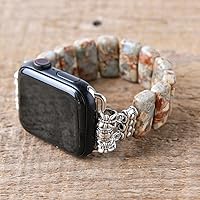 Vista 4 de Natural Stone Imperial Jasper Bracelet Beaded-Bands Compatibe with iWatch Series11 10 9 8 7 6 5 4 3 2 1, Handmade Elastic Stretch Beaded Strap For
