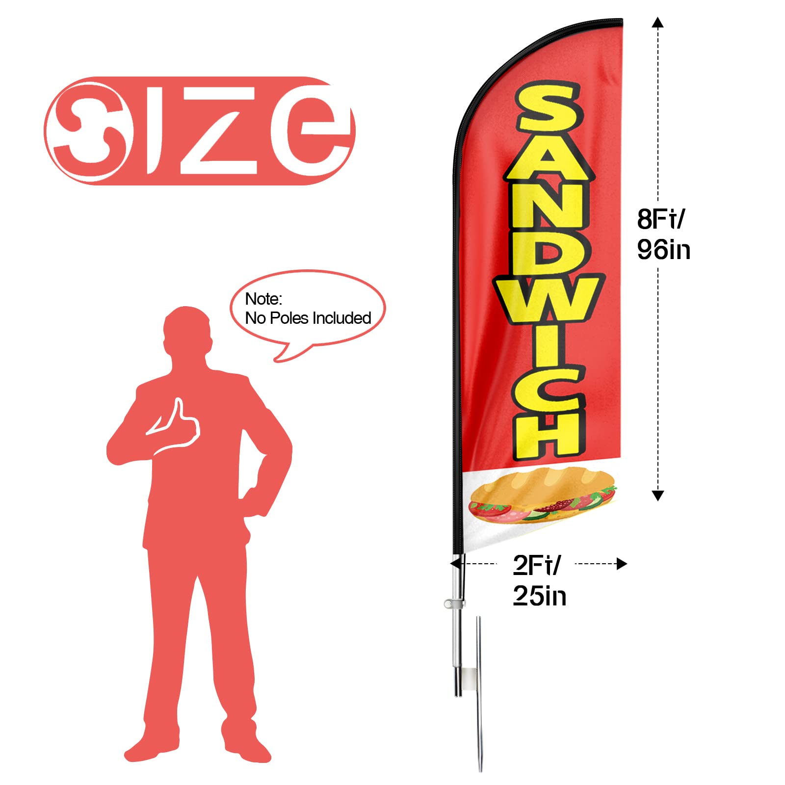 Sandwich Publicidad Swooper Bandera Bandera, 8 pies/12 pies, bandera de plumas publicitarias para negocios de sándwich (solo bandera) (12 pies)