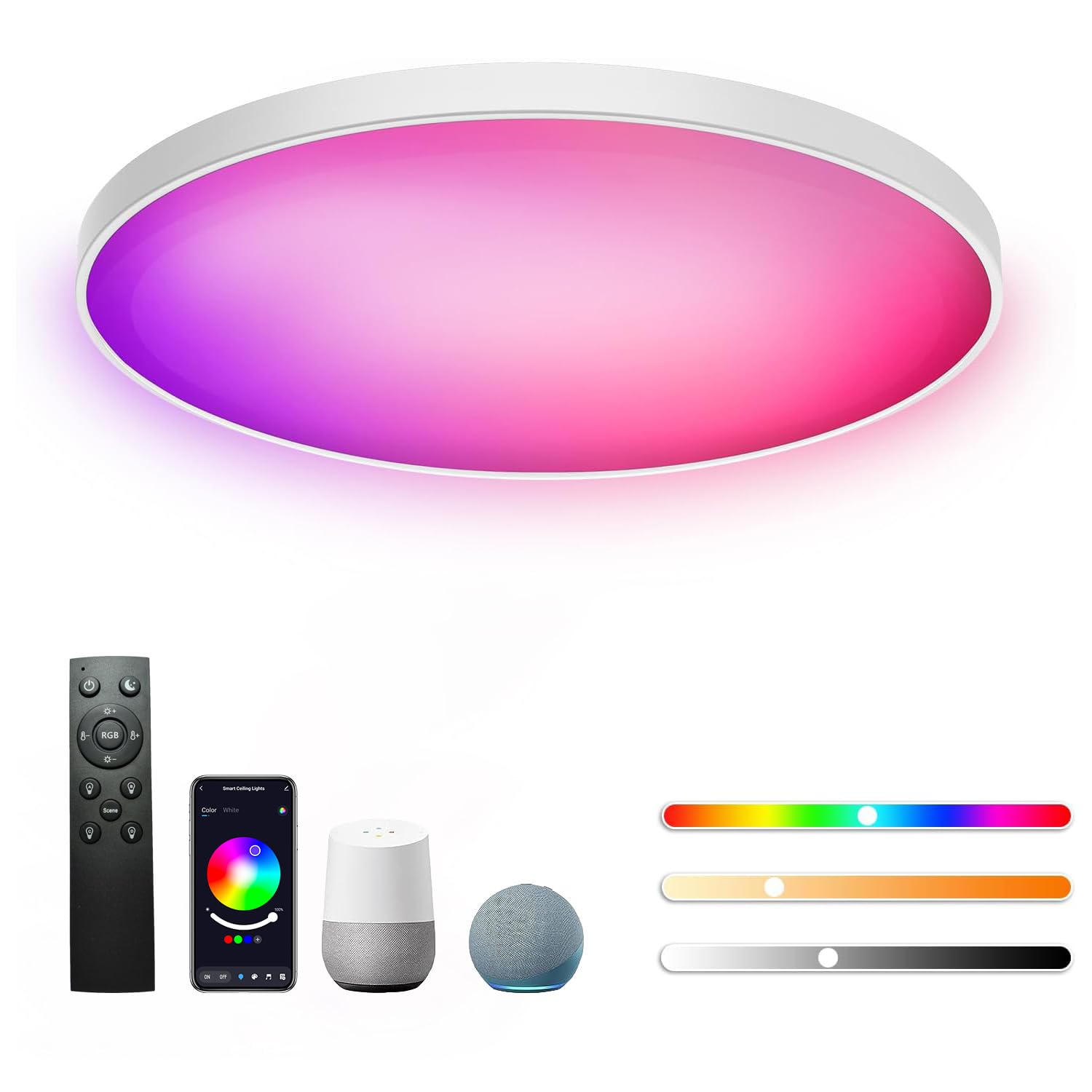 Redare Alexa Smart Ceiling Light,RGBIC Wifi Ceiling Lamp,30cm 24W Dimmable LED Flush Mount Ceiling Light,App+Remote Control Color Changing Ceiling Lamp for Bedroom,Kitchen (AC 85-265V, White) WiFi Backlight White