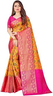 - Women's kanjivaram banarasi silk saree for festival Wedding silk with rich pallu Design sarees for women with Unstitched blouse piece