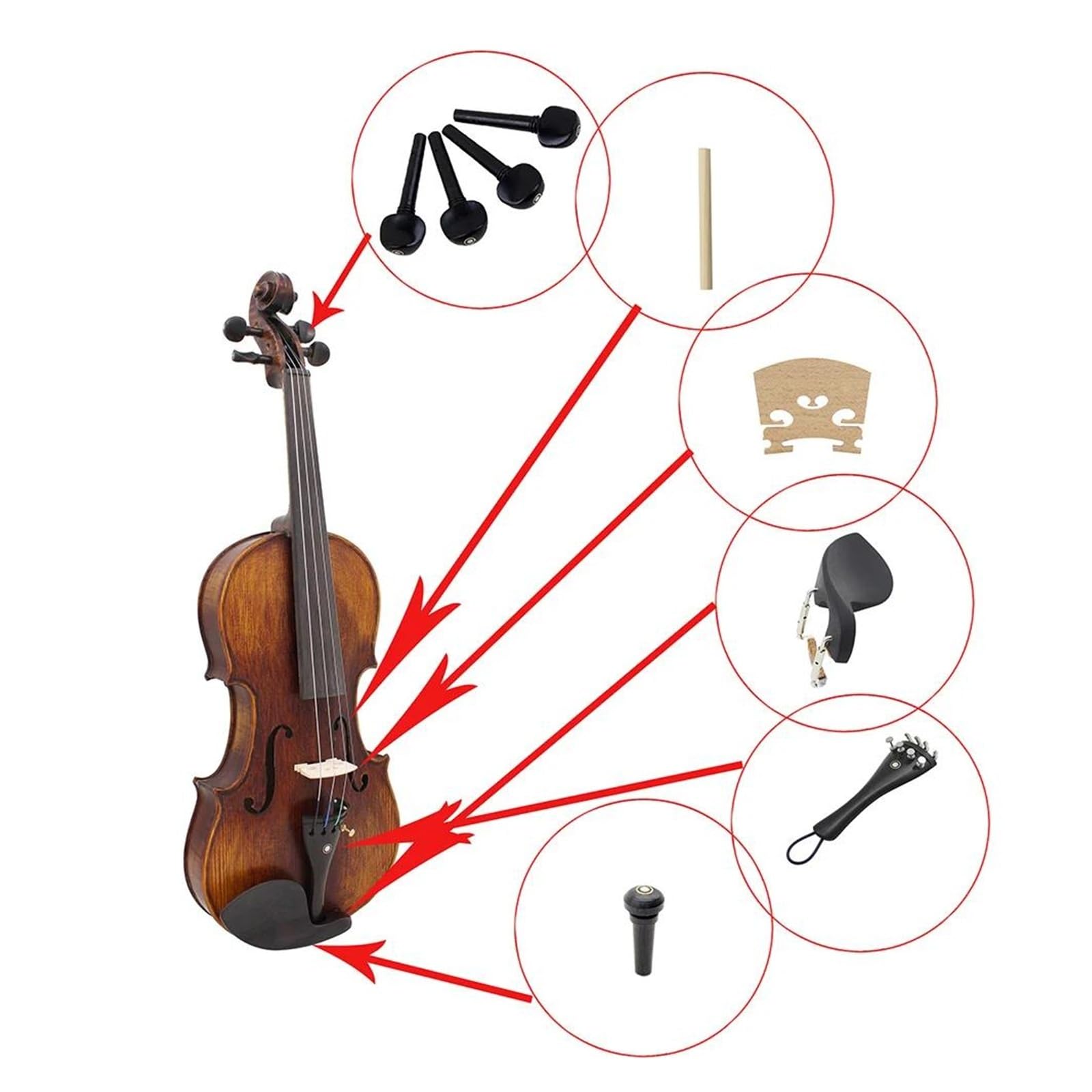Accessori per violino Accessori per violino set da 15 pezzi tra cui cordiera cordiera mentoniera e viti