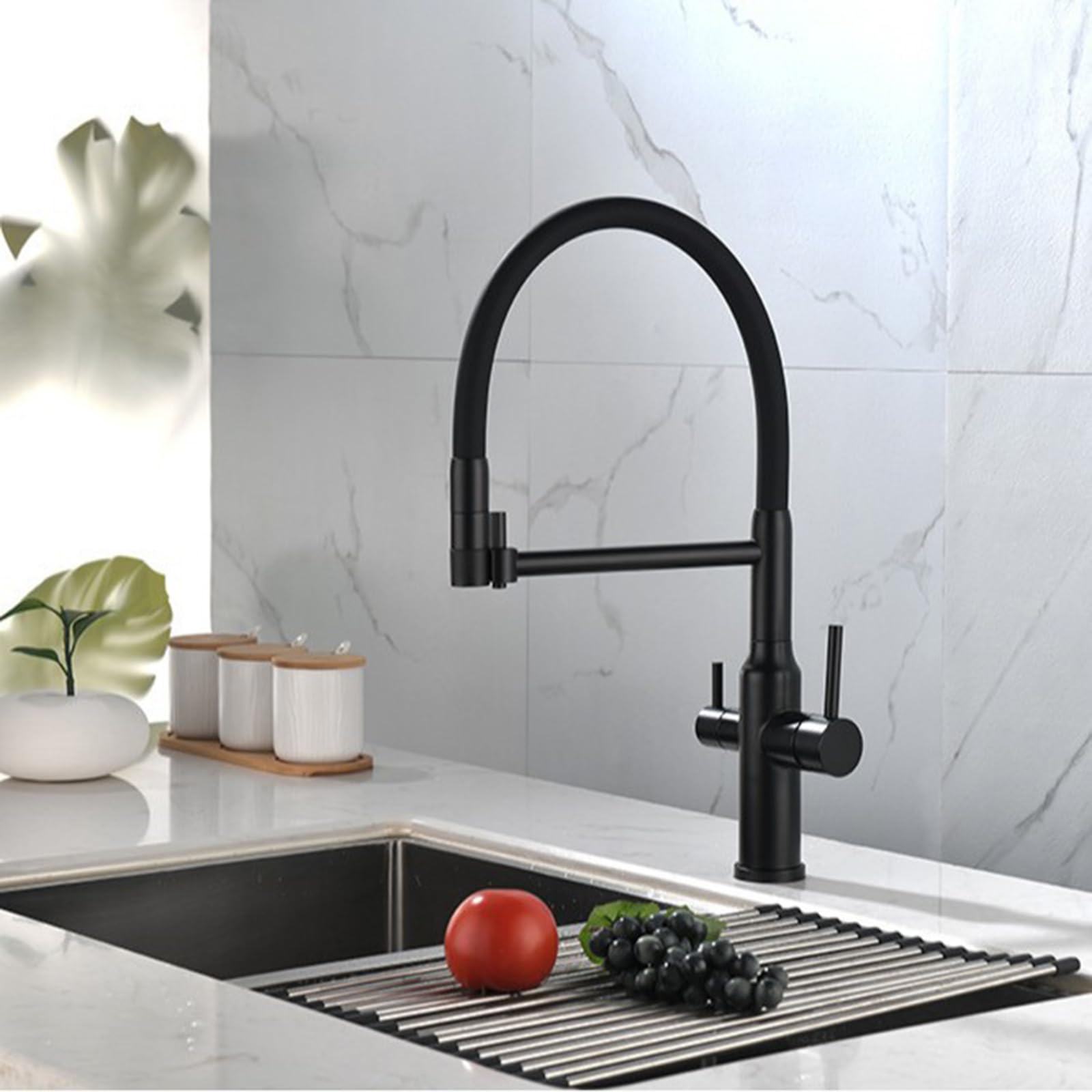 ZYCHSJXA Kitchen Bath Taps 3 Way for Sink with Spray Black Flexible Tap Brass 2 Mode Rotatable Faucet