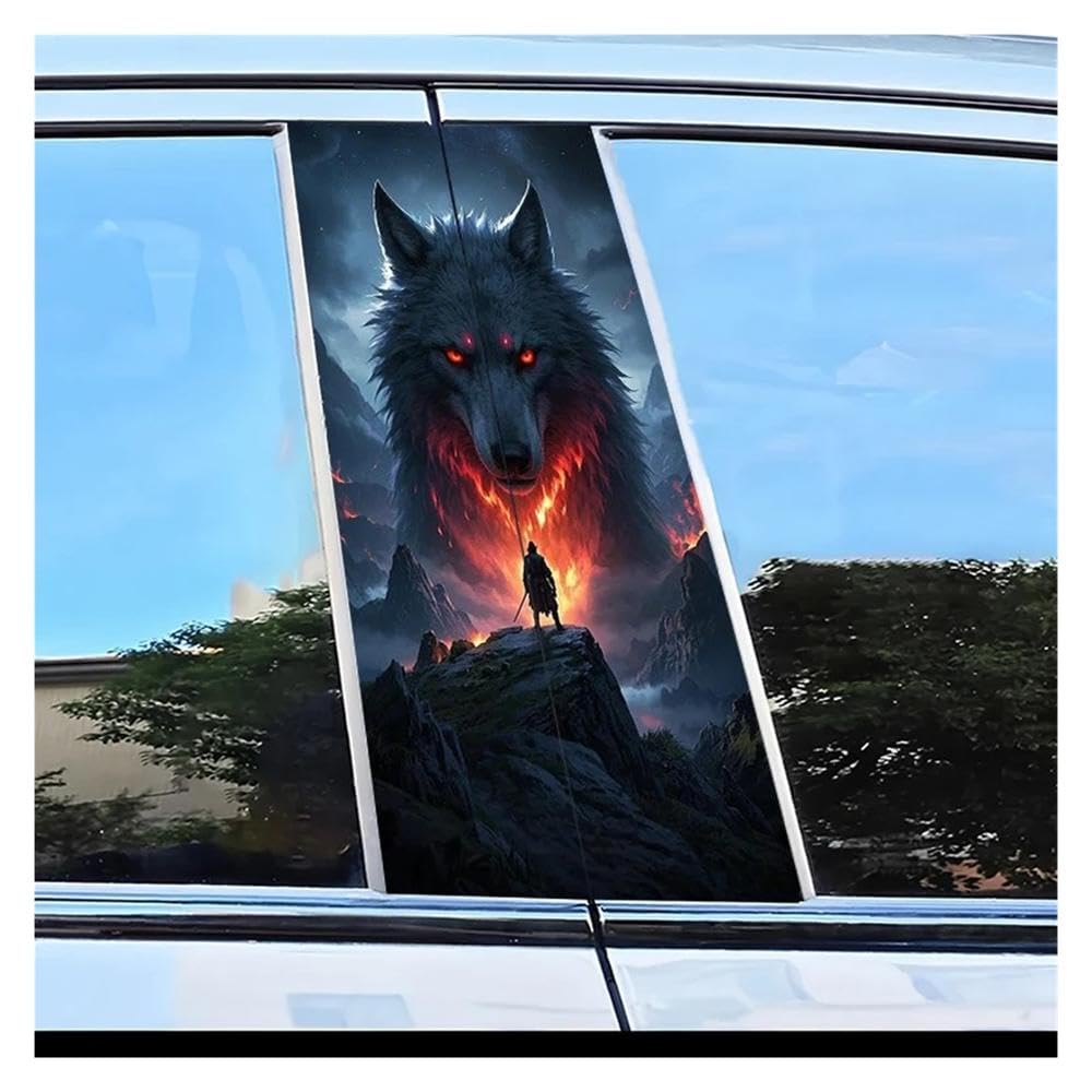 Dabhuoc One Color Car Parts 2Pcs Car Window Pillar Stickers Wolf Pattern Scratch Resistant Film