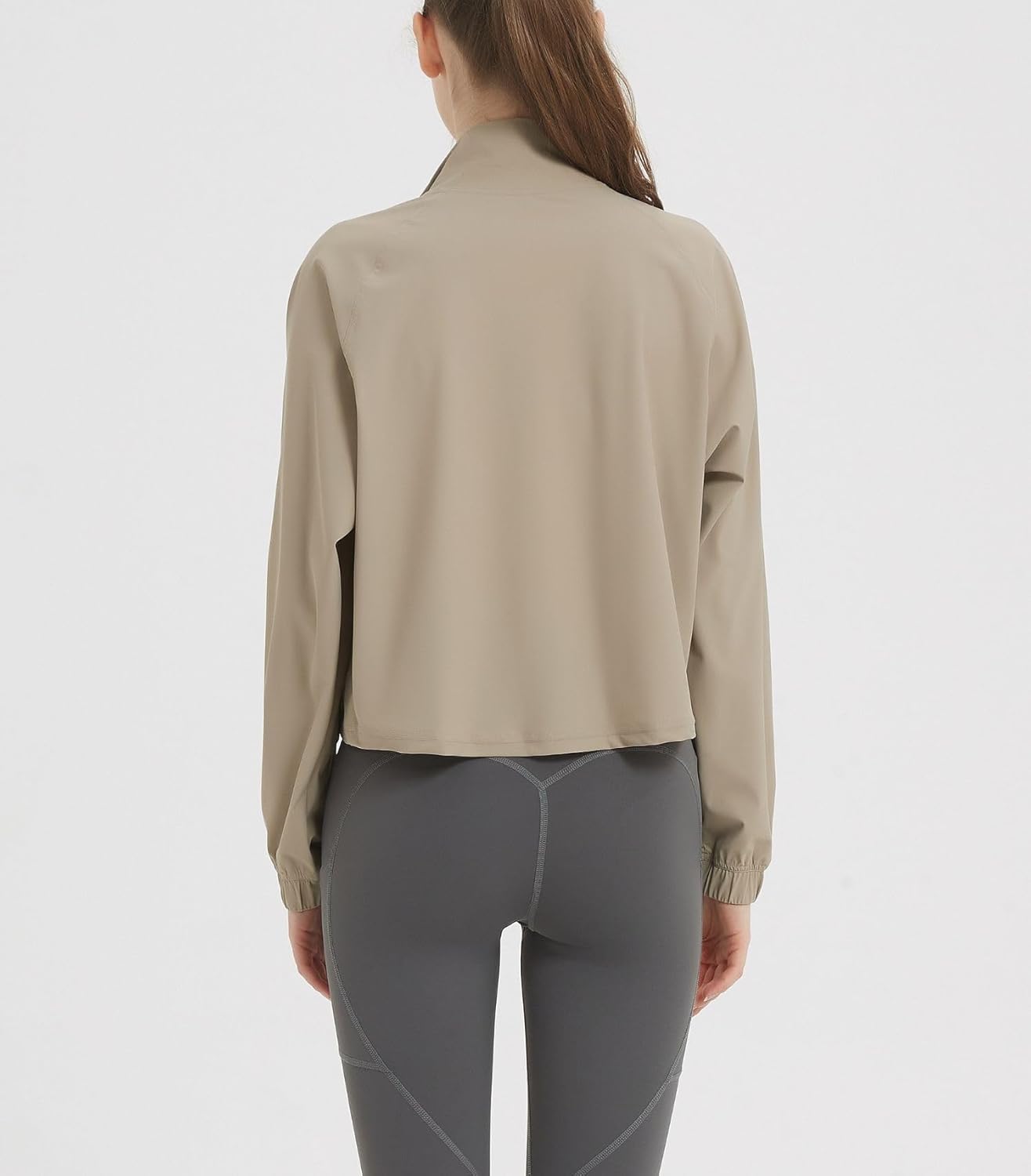 happlan Women's UPF 50+ Sun Protection Athletic Running Gym Yoga Long Sleeve Cropped Zip Up Workout Shirt Track Jacket - Image 2