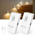 Goodea 2 Pack Stair Lights Indoor, Rechargeable Motion Sensor Night Light, Wireless, Magnetic & Dimmable Night Light, Warm 3000K Soft White for Stairs, Hallway, Bathroom, Bedroom (2 PCS)