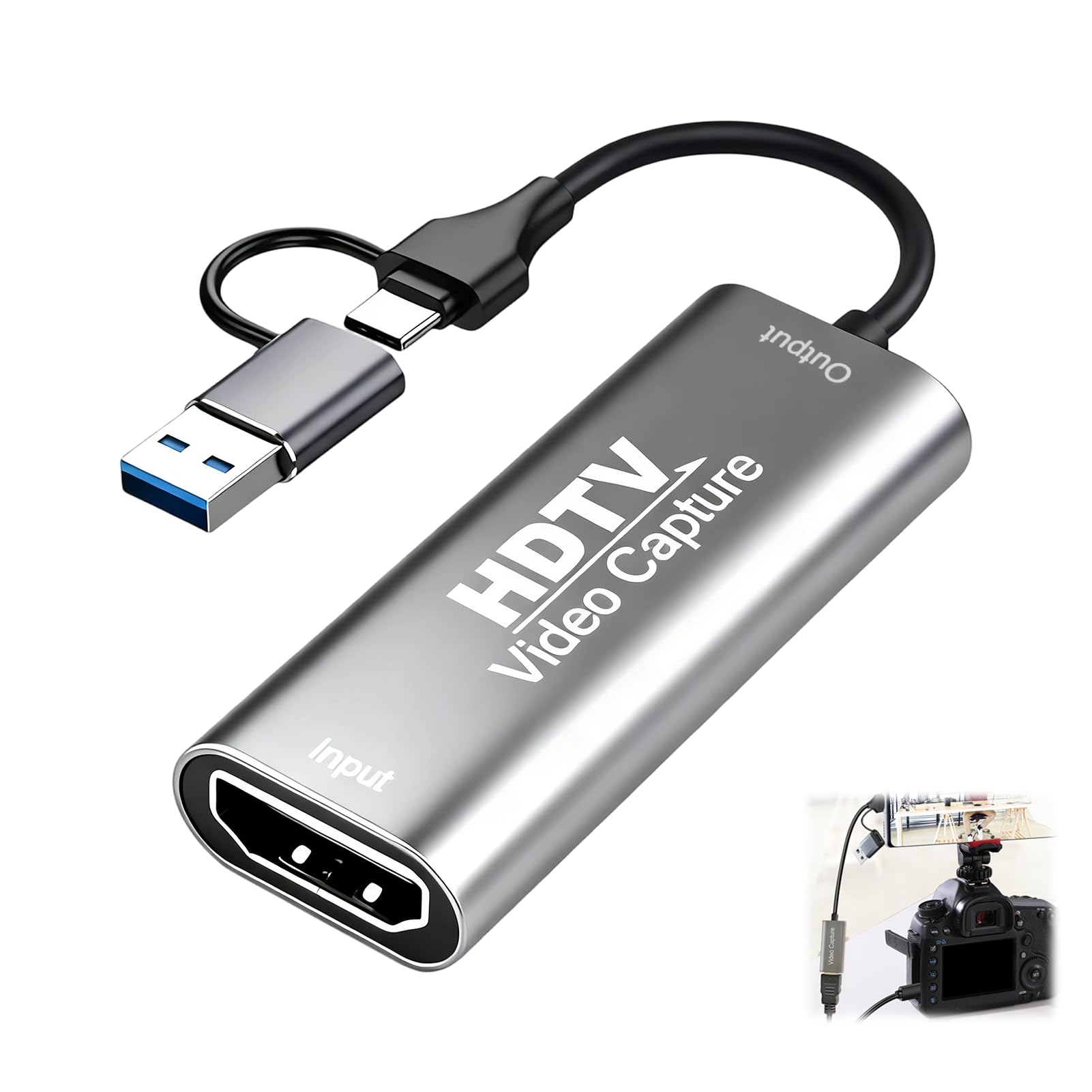 Capturadora de Video HDMI a USB C, Full HD 4K 1080P, Capturadora Video HDMI, Tarjeta de Captura, Capture Card para Edición de Vídeo/Juegos/Transmisión/Enseñanza en Línea