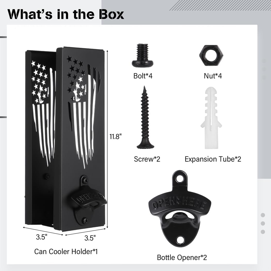 Wall-Mounted 2-In-1 Can Cooler Holder With Dual Bottle Openers, Metal Can Dispenser For & Parties
