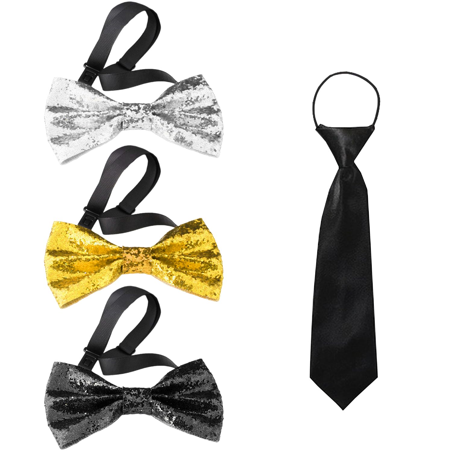 3 Pieces Bow Tie, 1 Piece Black Tie, Glitter Sequin Bow Tie, Men'S Gown Bow Tie, Adjustable Bow Tie, Party Dance Costume Decoration