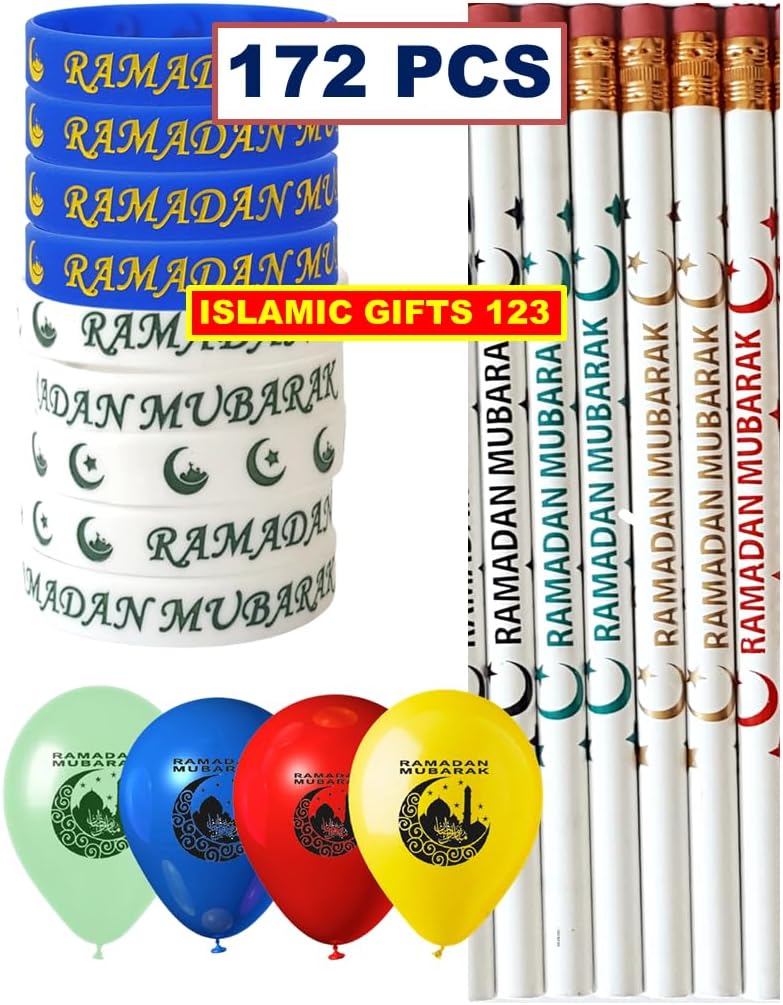 Ramadan Favor Ramadan Pencils[172 Pack]Ramadan Wristband Ramadan Balloons Ramadan Mubarak Decoration Eid Gift Eid Favors Muslim Gifts Islamic favors Islamic wall Decor Wholesale