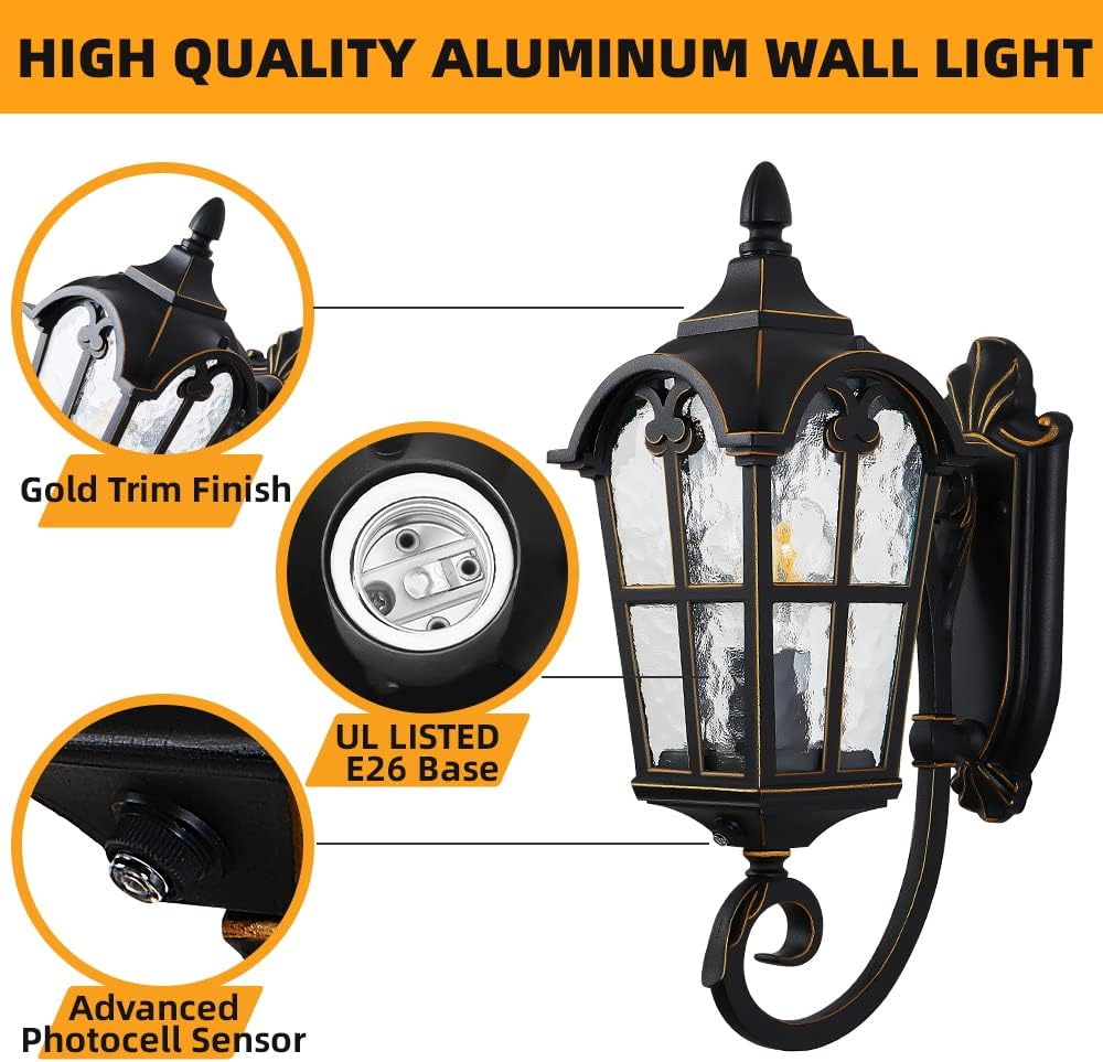 Dusk to Dawn Outdoor Light Fixture Black Roman, Waterproof Outside Porch Light Wall Sconce Lighting, Exterior Wall Lantern for House Garage Doorway