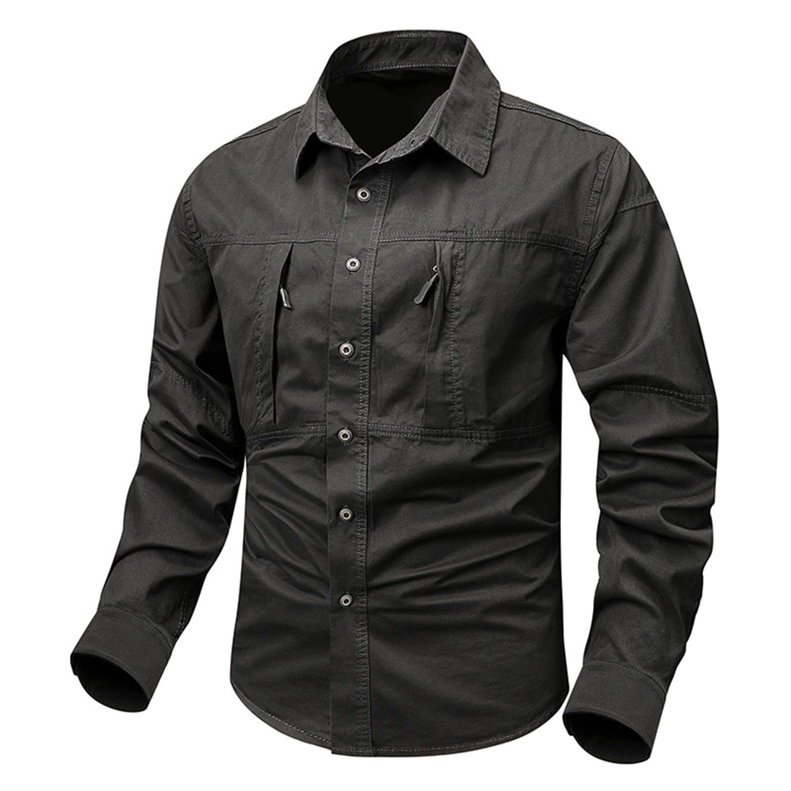 Herren Cargo Hemd Langarm Vintage Sweatshirt Einfarbig Freizeithemd Button Down Hemdjacke Herren Trachtenhemd Klassisch lässige Longsleeve mit Brusttasche