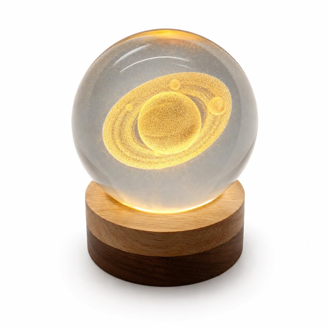 Aura & Hues 3D Saturn Crystal Globe Night Lamp with Warm LED Wooden Base, USB Powered Crystal Ball Lamp, Decorative Bedside Light for Bedroom, Office, Living Room & Home Décor-image-23