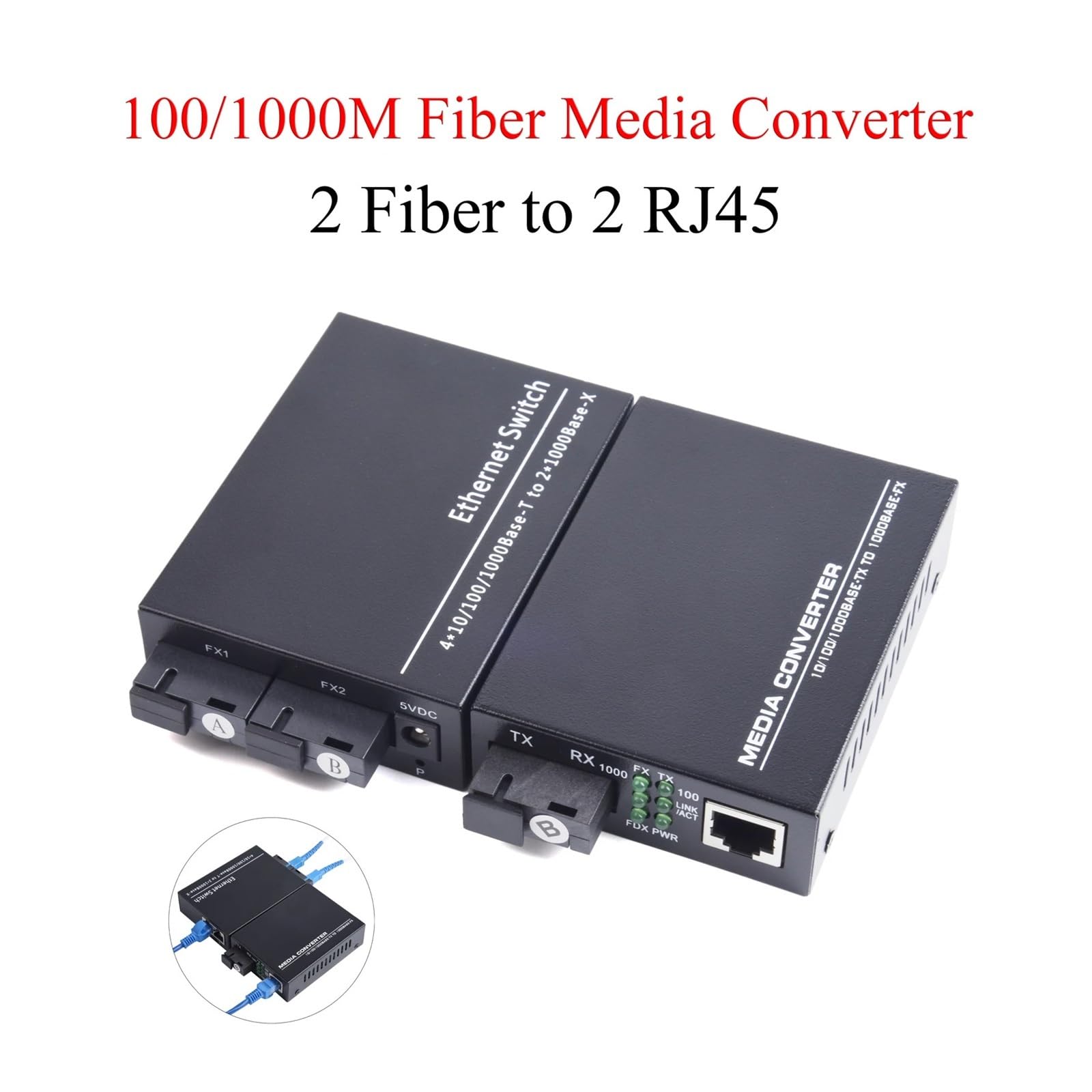 1 paire de convertisseurs média fibre Gigabit 10/100/1000 Mbps monomode | 20 km 2 fibres vers 2 ports RJ45 UPC/contact physique coudé SC(100M Converter)