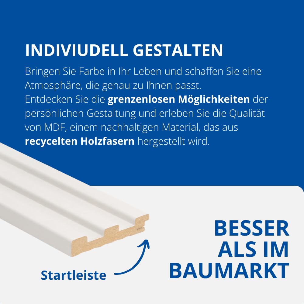REESE Wandpaneele Weiß Matt | Startleiste 125 cm | Deckenpaneele | Wandverkleidung | kein Bohren | MDF