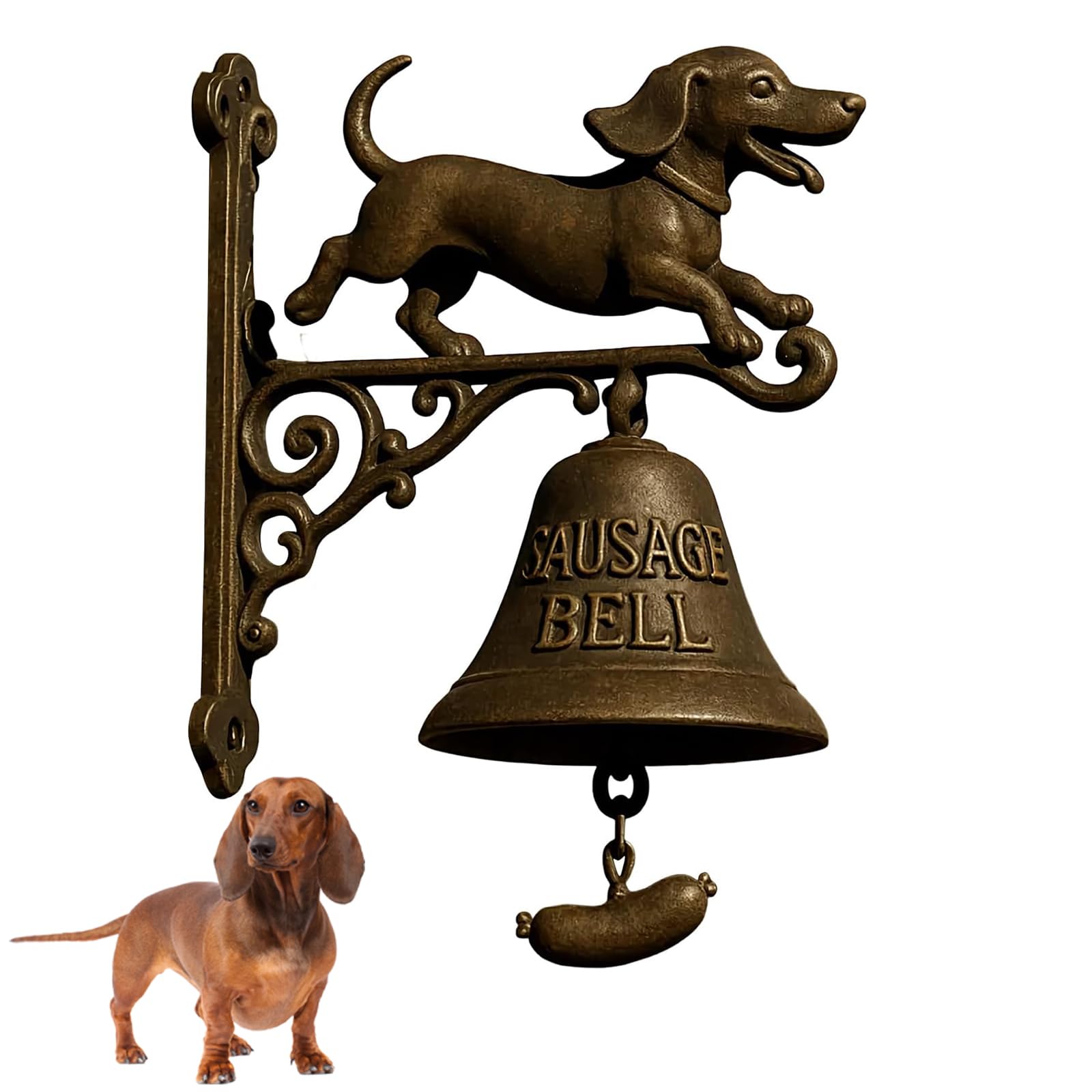 Dachshund Door Bell Funny Dog Welcome Doorbells Outdoor Vintage Cast Iron Bell Door Ring Hanging Ornament Shopkeepers Bell for Doors Opening Porch