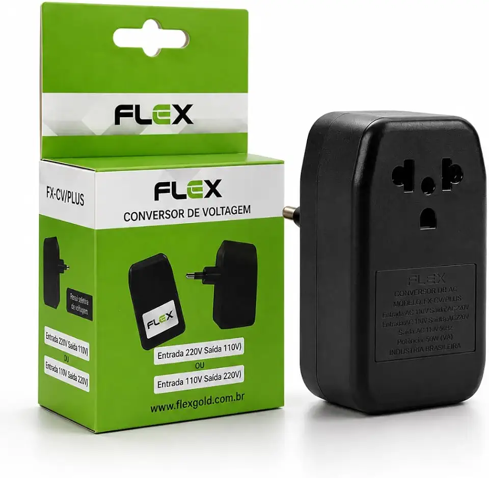 Flex Conversor de Voltagem FX-CV/PLUS, Bivolt 110V/220V, Adaptador Universal Conversor de voltagem - Conversor de 220V para 110V viagens, adaptador conversor de energia combinado com carregadores