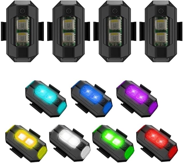 Kelisidunaec 7 Colors LED Aircraft Strobe Lights, Drone Flashing Strobe Lights, Anti-collision Lighting LED Lights Flashing Warning Light for Motorcycle/Dirt Bike/E-Bike/RC Car/RC Boat