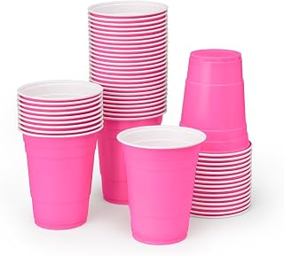 xoFetti Matte Pink Plastic Cups (50 Pack) - 16oz Disposable Party Cups for Bachelorette, Bridal Shower & Girls Night Celebrations