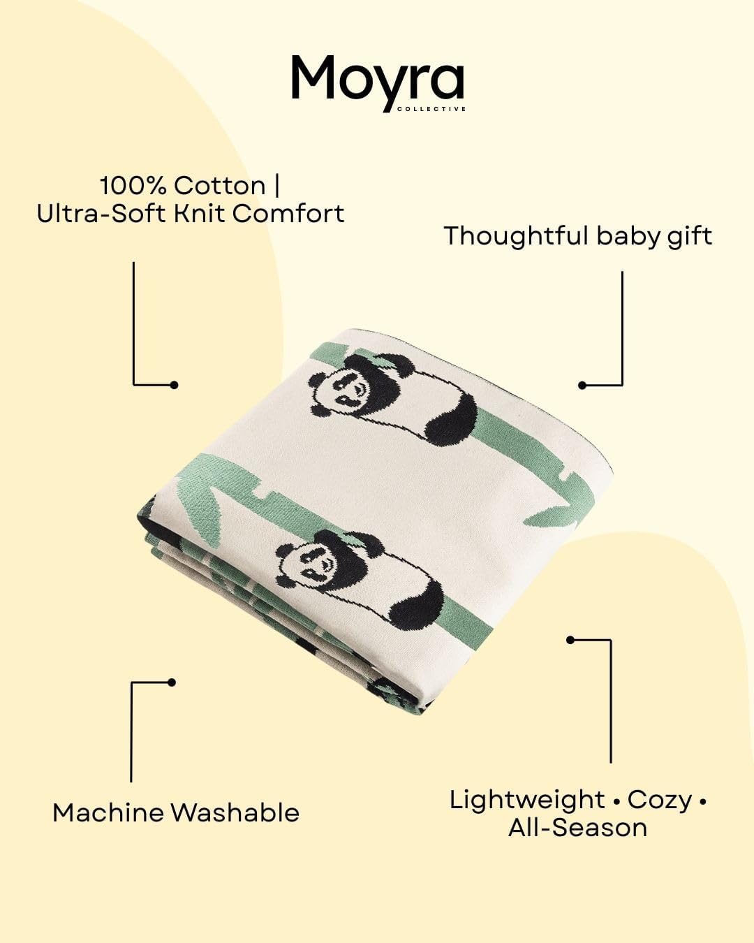 Oeko-TEX Certified Knitted 100% Cotton Blanket | Soft, Cozy & Breathable Newborn & Infant Swaddle Blanket | Cute Animal Prints| Lightweight, Stroller, Crib, Receiving Blanket (Pandas)
