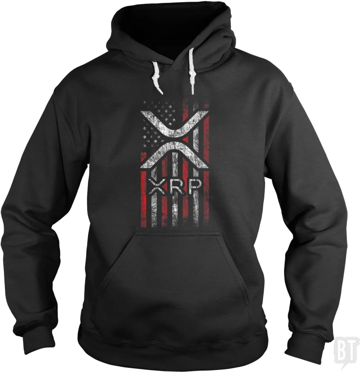 BustedTees XRP USA Flag Hoodies for Men and Women Crypto Unisex Casual XRP Ripple Cryptocurrency Pullover Hooded Sweatshirt
