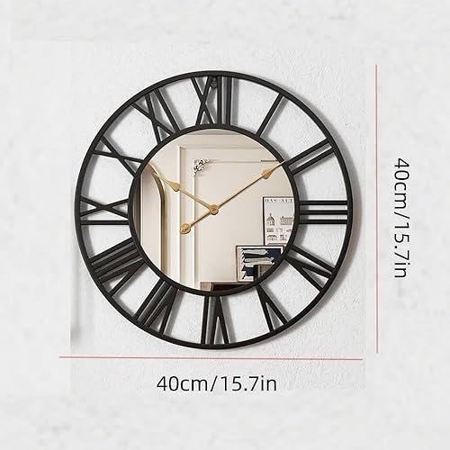 Miniatura 2 de EFEMIR Reloj de espejo grande para decoración de pared y sala de estar con elegante reloj de espejo redondo (color negro, tamaño 15.7 pulgadas)