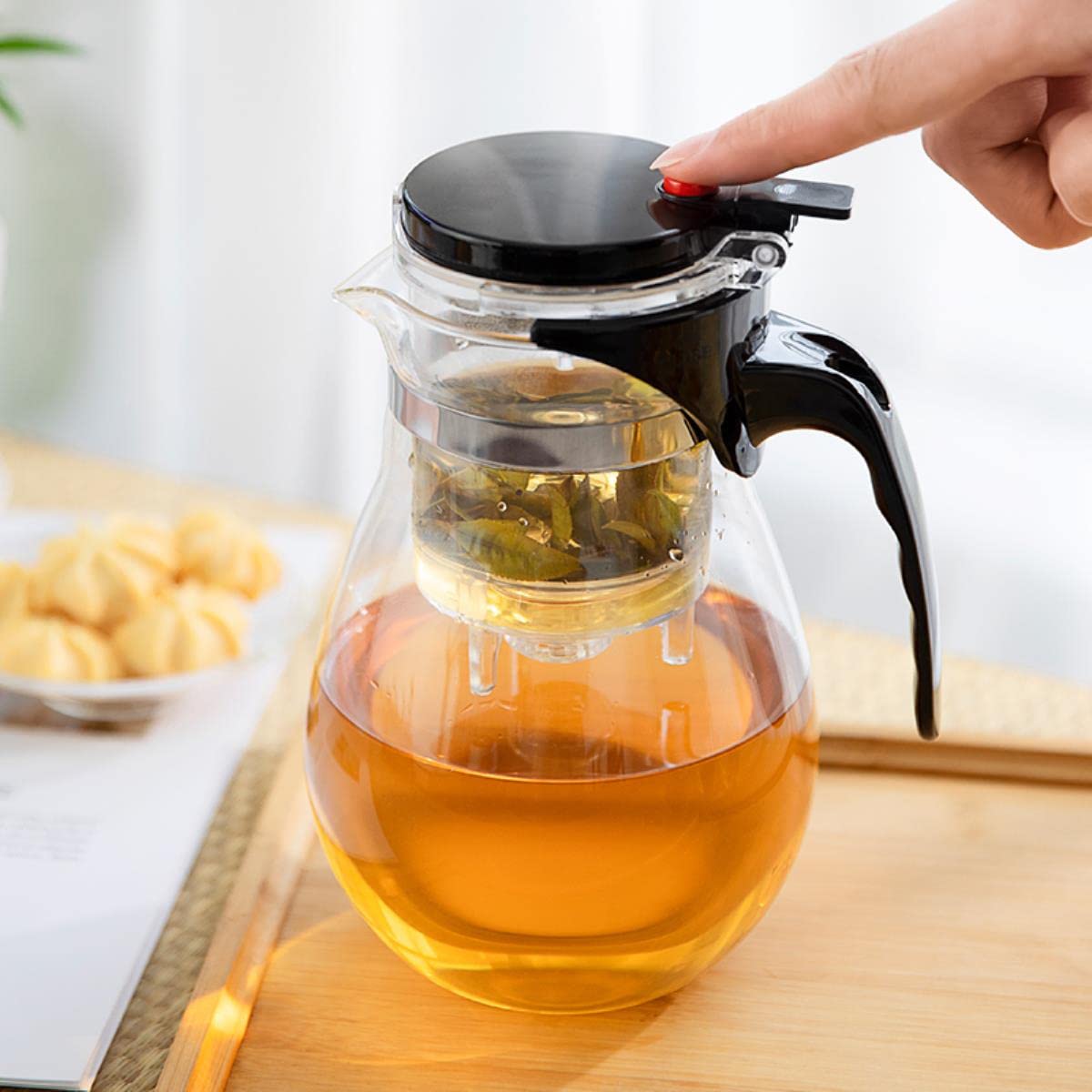 Teekanne aus Glas mit Infuser Liner Filter Glas Teekocher Büro Kochen Teegeschirr Set Teekanne Wasserkocher Heiße hitzebeständige Teekanne aus Glas