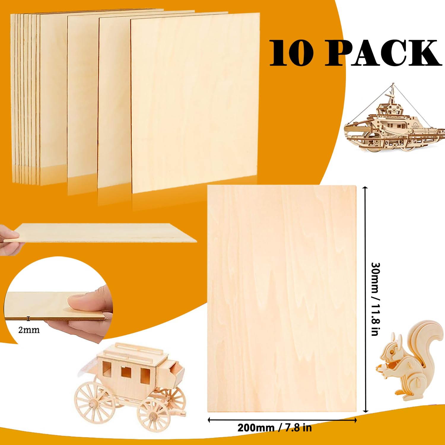 12 Fogli Legno Balsa 300x200x2mm - Compensato Per Pirografia, Modellismo E Lavori Fai Da Te - Foto 2