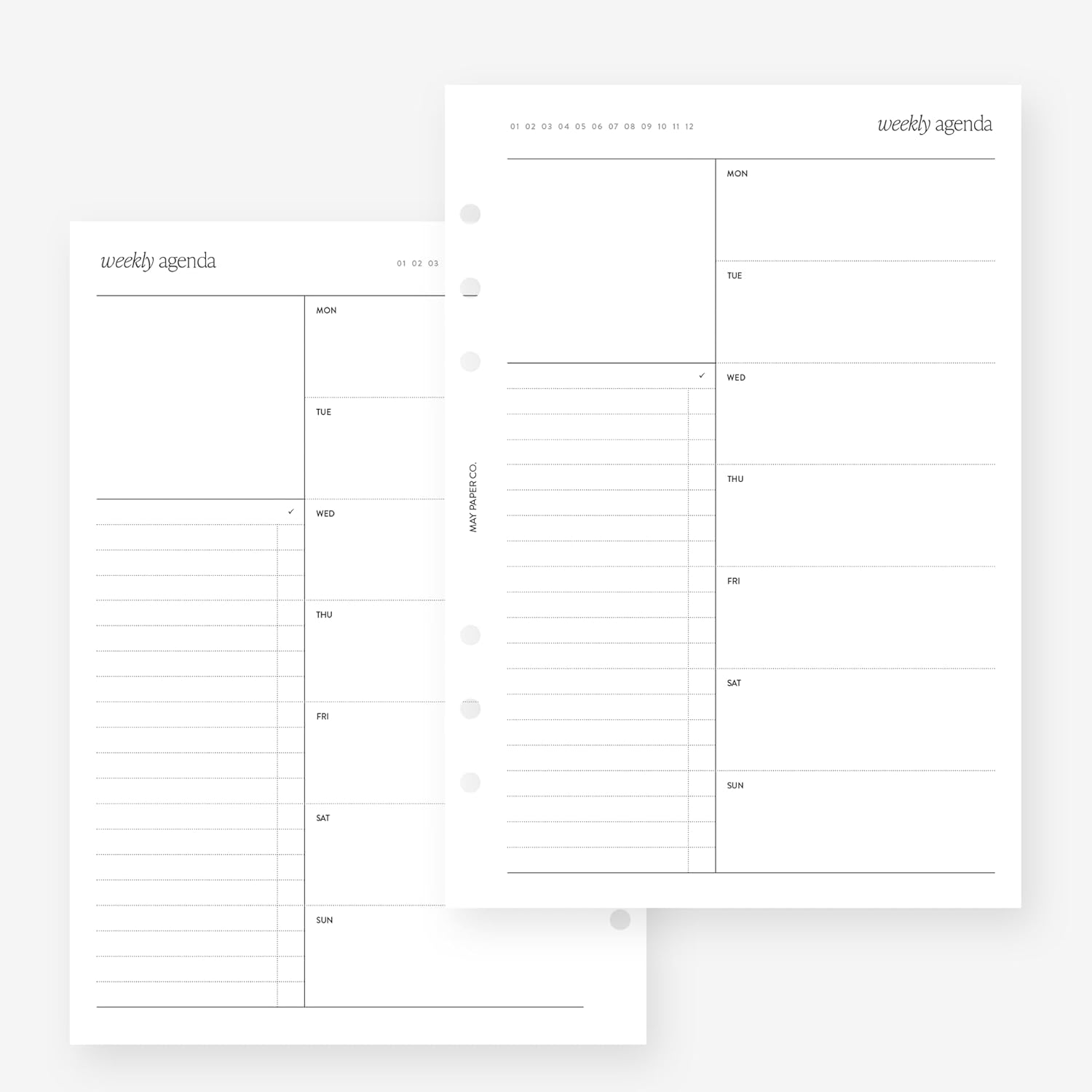 May Paper Co. A5 Undated Weekly No.11 Week on One Page Planner Insert for Filofax A5, LV GM agenda refill 6 hole 5.8 x 8.3, White