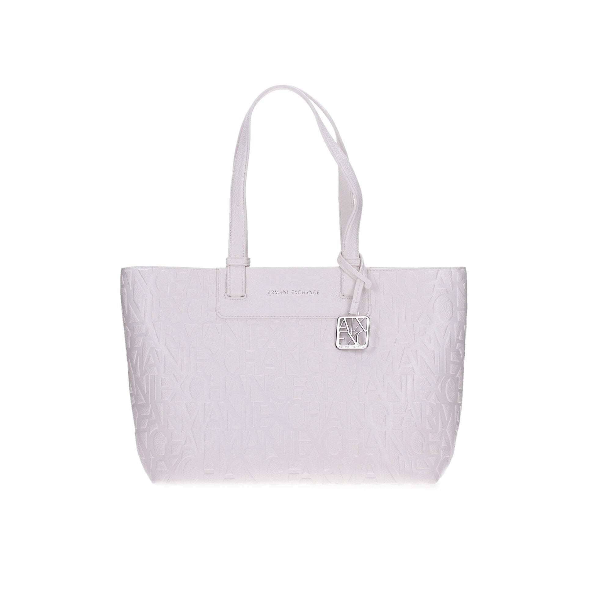 Armani Exchange Women's Liz, essential, logo squared charm, SHOPPING BAG, Off White, One size