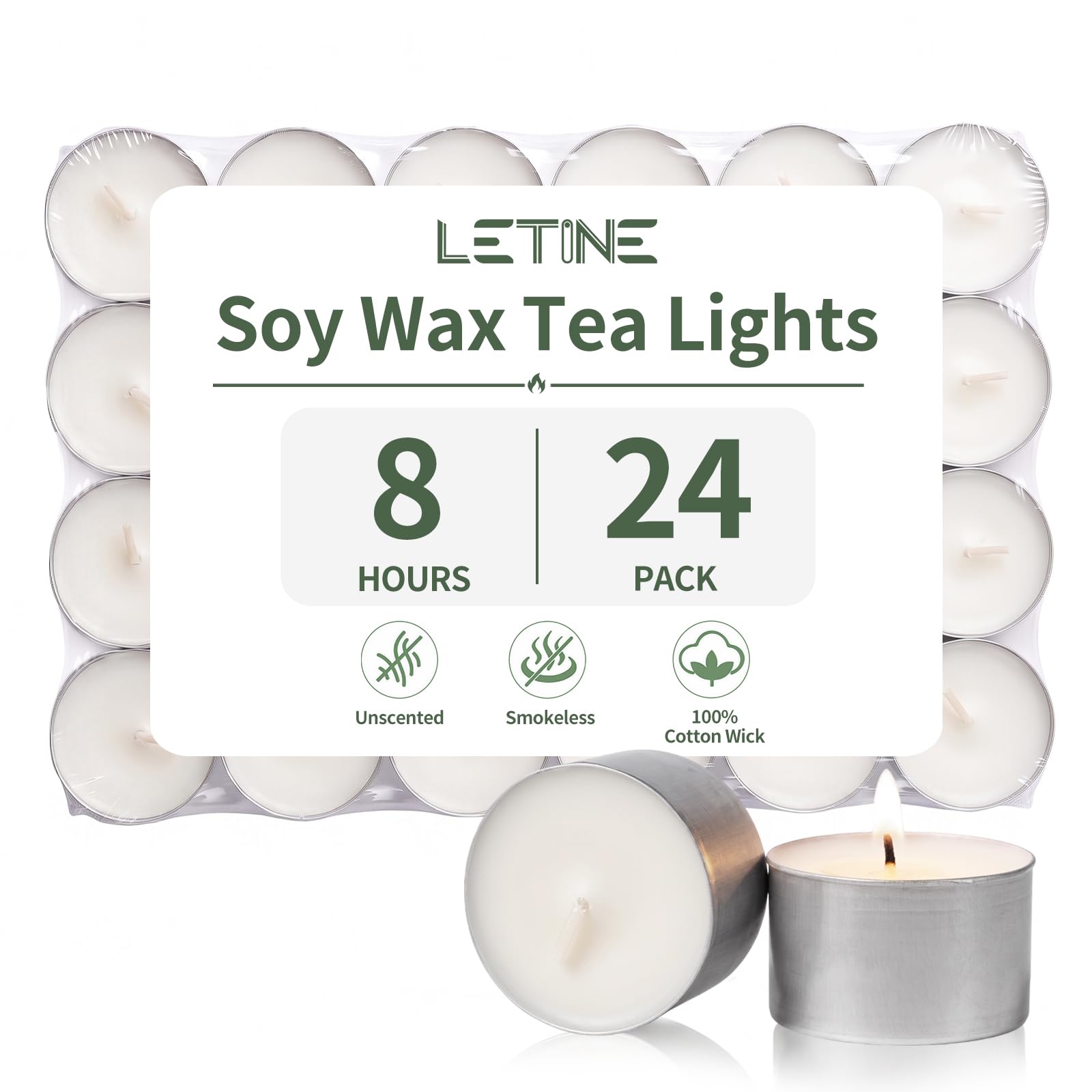 8-Hour Tealights Soy Wax 24 Pack Tea Lights Candles