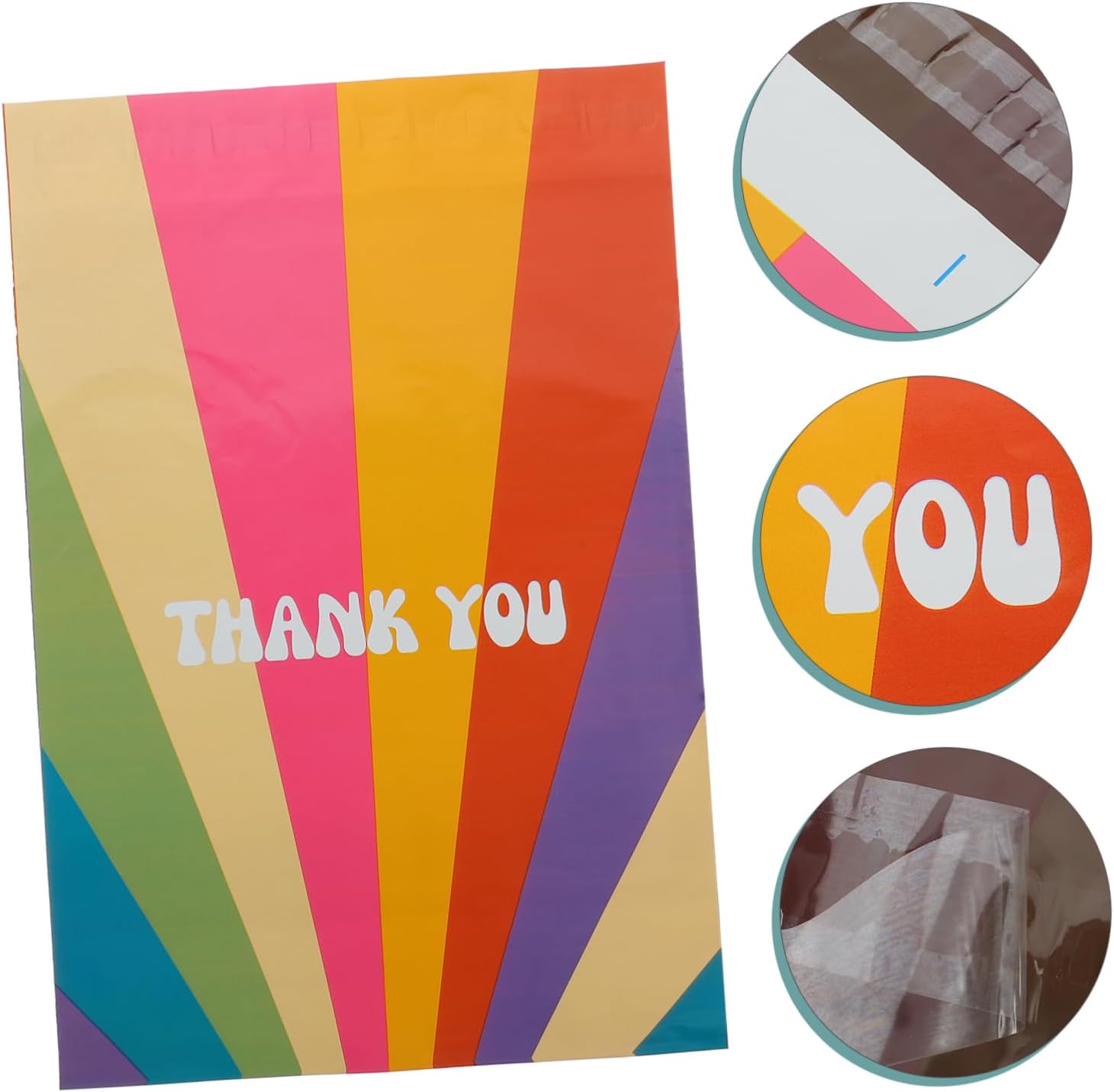 NUOBESTY 100pcs Rainbow Printed Self-sealing Shipping Bags Packaging Mailers for Clothing Lightweight and Express Bags Thank You Design