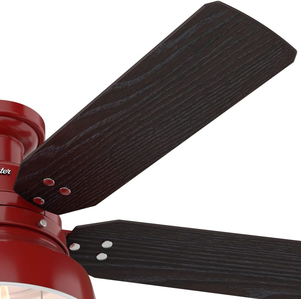 Hunter Fan 52 inch Low Profile Barn Red Indoor/Outdoor Ceiling Fan with Light Kit (Renewed)